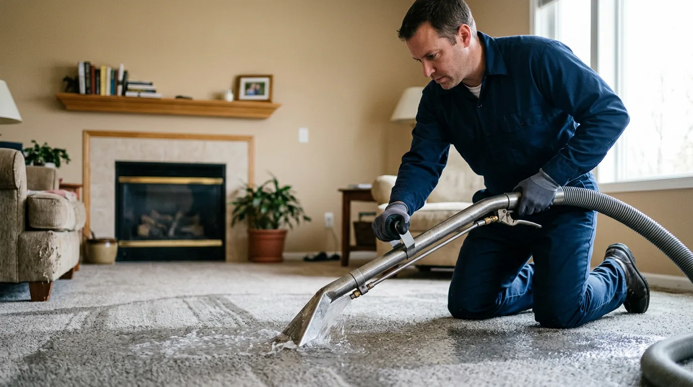 Water damage restoration technician working near Compton, IL